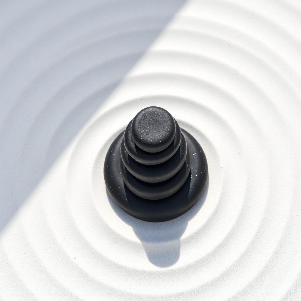 Stacked zen stones on raked sand